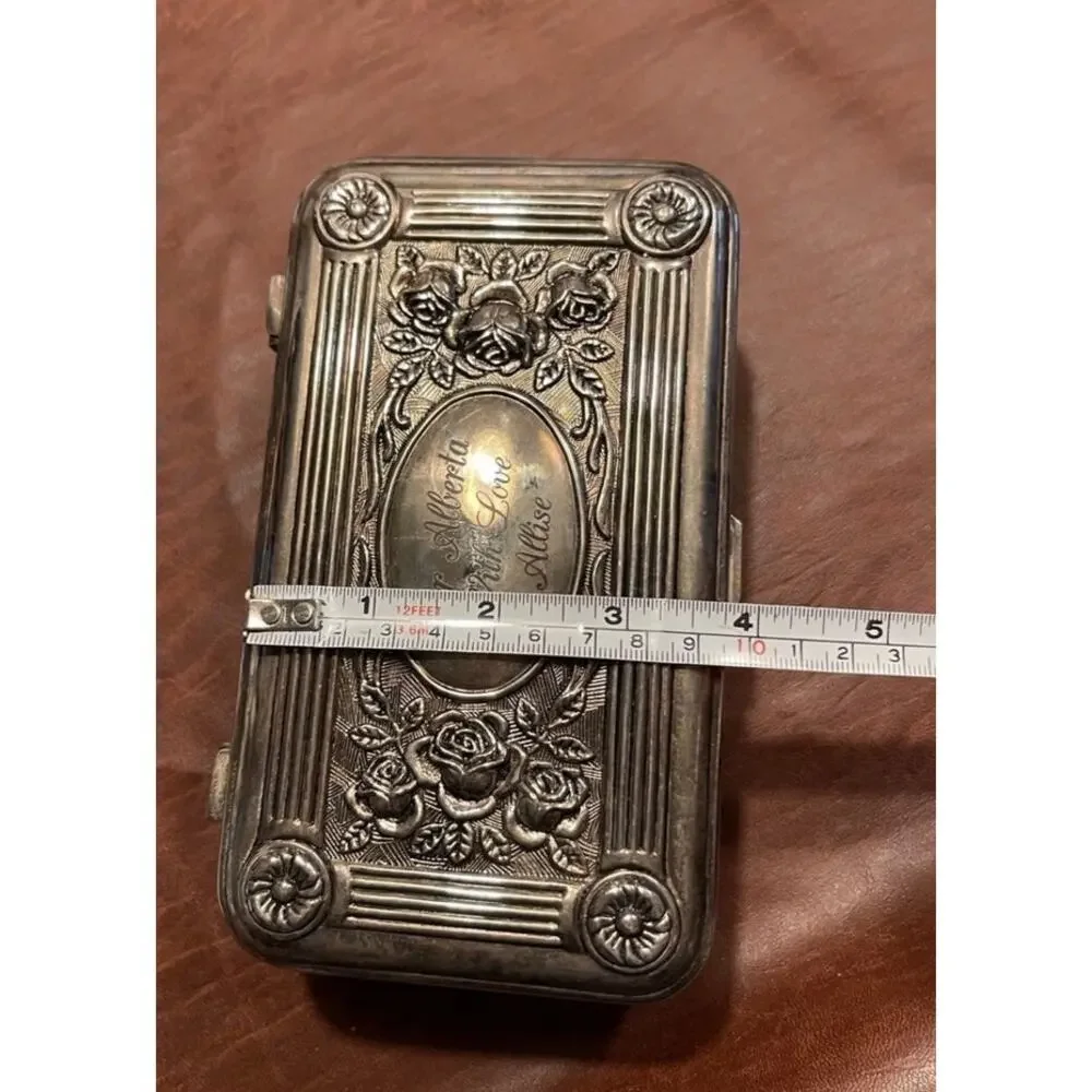 Vintage silver plated jewelry box engraved Hollywood Regency style